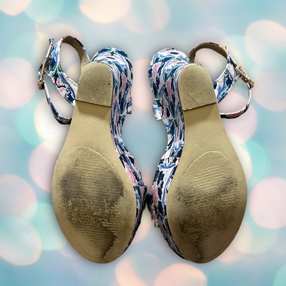 Just Fab Women’s Blue Pink Platform High Heel Floral Wedges Shoes Size 7.5 - Picture 7 of 7